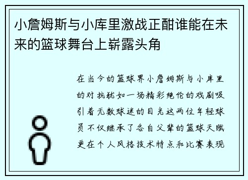 小詹姆斯与小库里激战正酣谁能在未来的篮球舞台上崭露头角